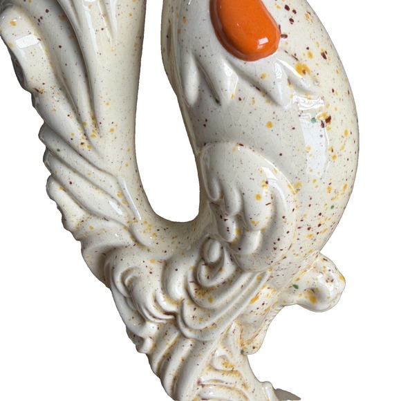 Pair Of 12" Tall Cream/yellow/orange Speckle MCM Rooster And Hen (hen Damaged) - Picture 3 of 16